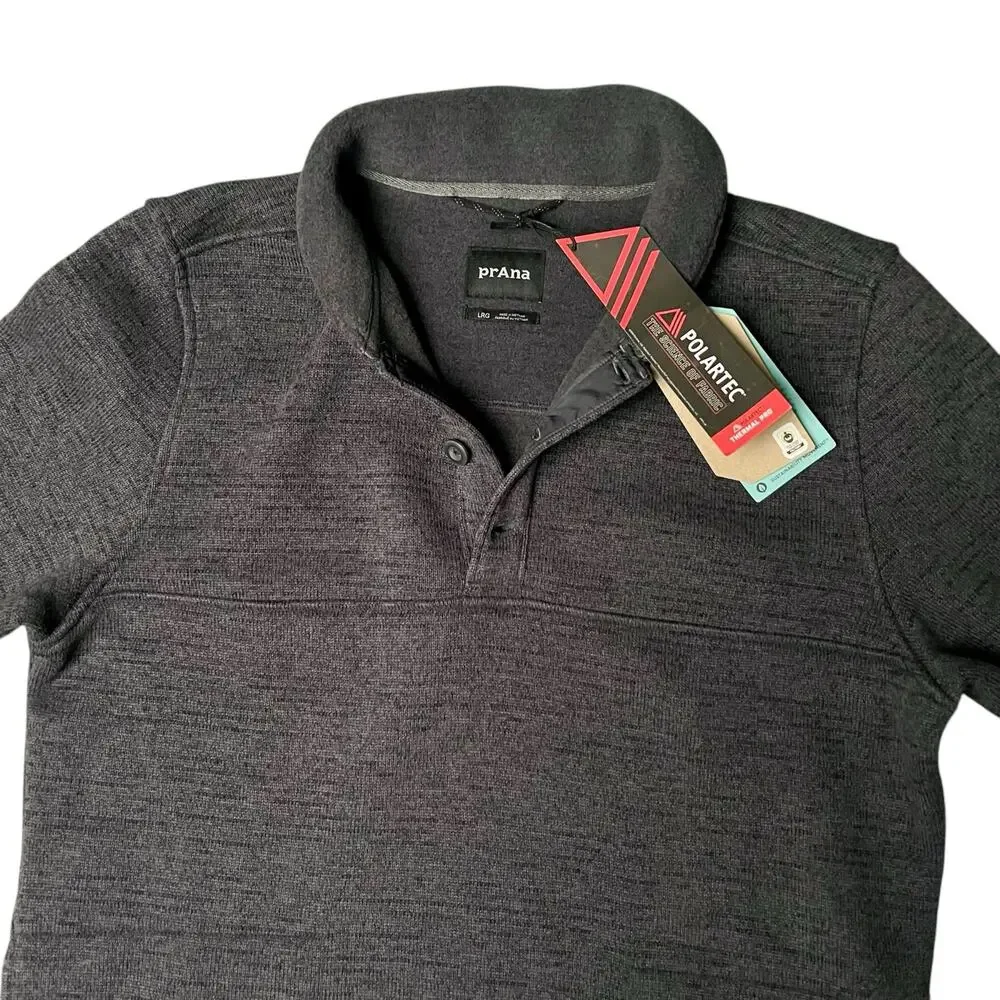 Prana Men's Tri Thermal Threads Henley knit Pullover Sweatshirt in Gray Size L